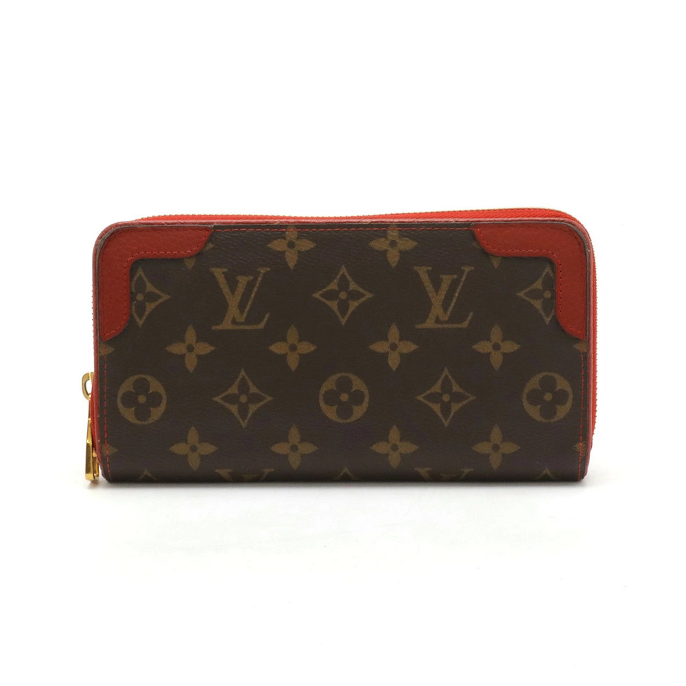 LOUIS VUITTON Monogram Zippy Wallet Retiro Round Zipper Long Leather Cerise Red